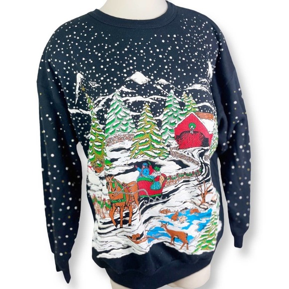 nutcracker Other - Funky Vintage Christmas Scene Dimensional Painted Sweatshirt Size Large